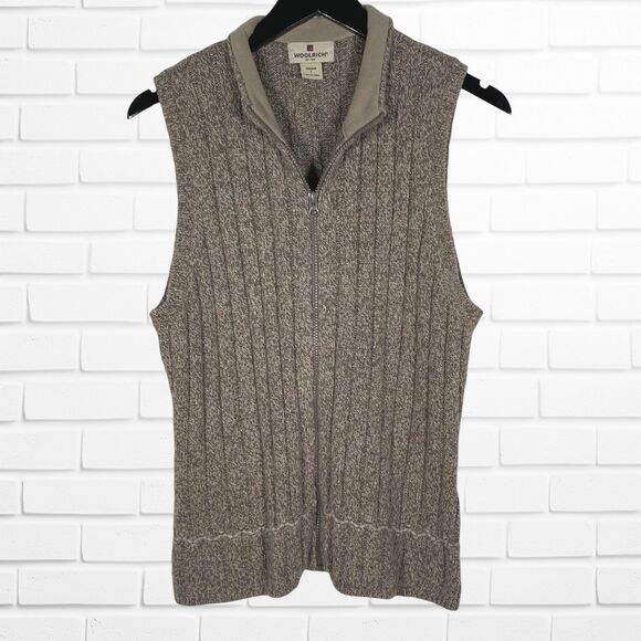 Woolrich Womens Sweater Vest L Wool Blend Full Zip Sleeveless Brown Academia - Picture 1 of 9
